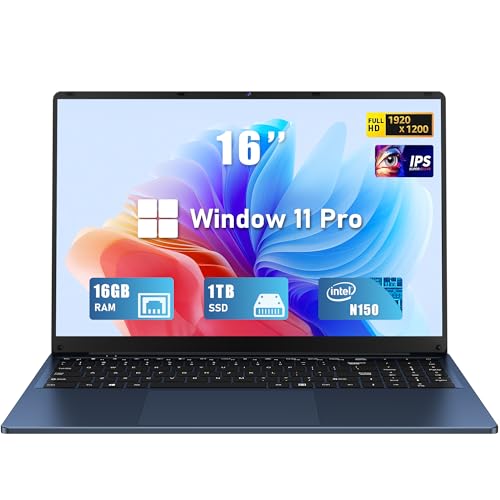 Gaming Laptop, 2025 Windows Laptops Computer, 16 Inch Windows 11 Pro Lap Top, 16GB RAM 1TB SSD, N150 Processor(up to 3.6GHz), Backlit Keyboard