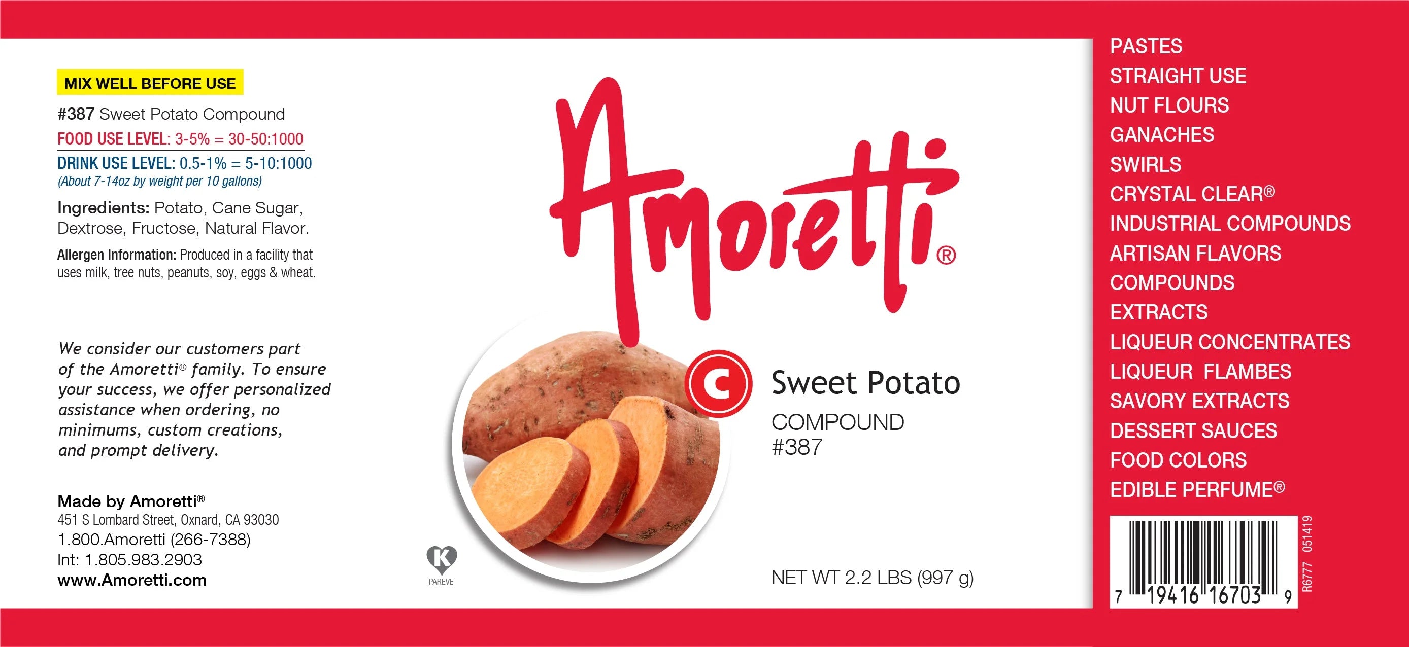 Amoretti Sweet Potato Compound 8 oz - Natural Flavors, Kosher, TTB Approved V84428
