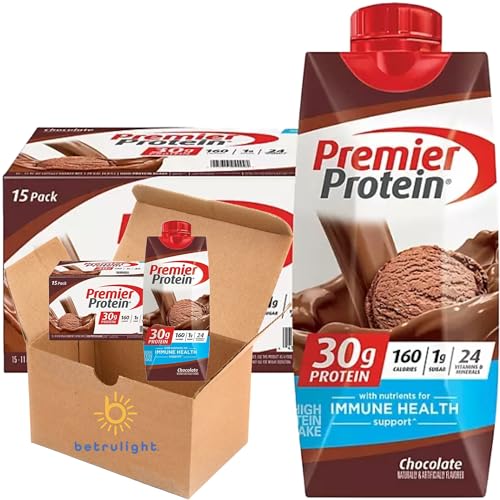 Protein Shake| Variety Pack of Protein Shake, Chocolate, Vanilla, Caramel, Cafe Latte, Strawberries |30g Protein, 1g Sugar, 24 Vitamins & Minerals, Nutrients to Support Immune Health| 11 Fl Oz (BETRULIGHT Premier Value Case of 15) (Caramel)