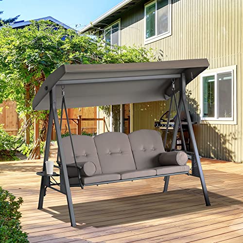 Outsunny 3-Seat Patio Swing Chair with Adjustable Canopy, Brown U4460