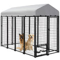 AHB Large Dog Kennel Outdoor Dog House, Heavy Duty Welded Wire Steel Fence Dog Cage with Waterproof UV-Resistant Cover, Feeding Door and Secure Lock (8x4x6 ft)