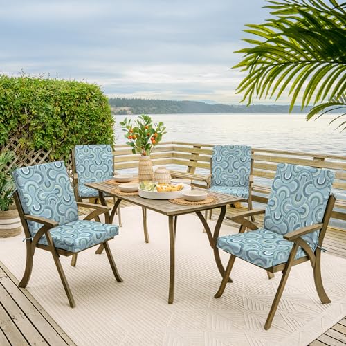Arden Outdoor Dining Chair Cushion, 20 x 20, Rain-Proof, Peacock Blue Green Texture J4105