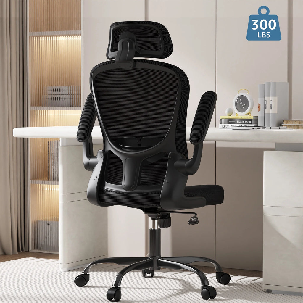 Lioncin Office Chair, High Back Ergonomic Desk Chair, Swivel Task Chair with Flip-up Armrests, Executive Chair for Home Office,Black