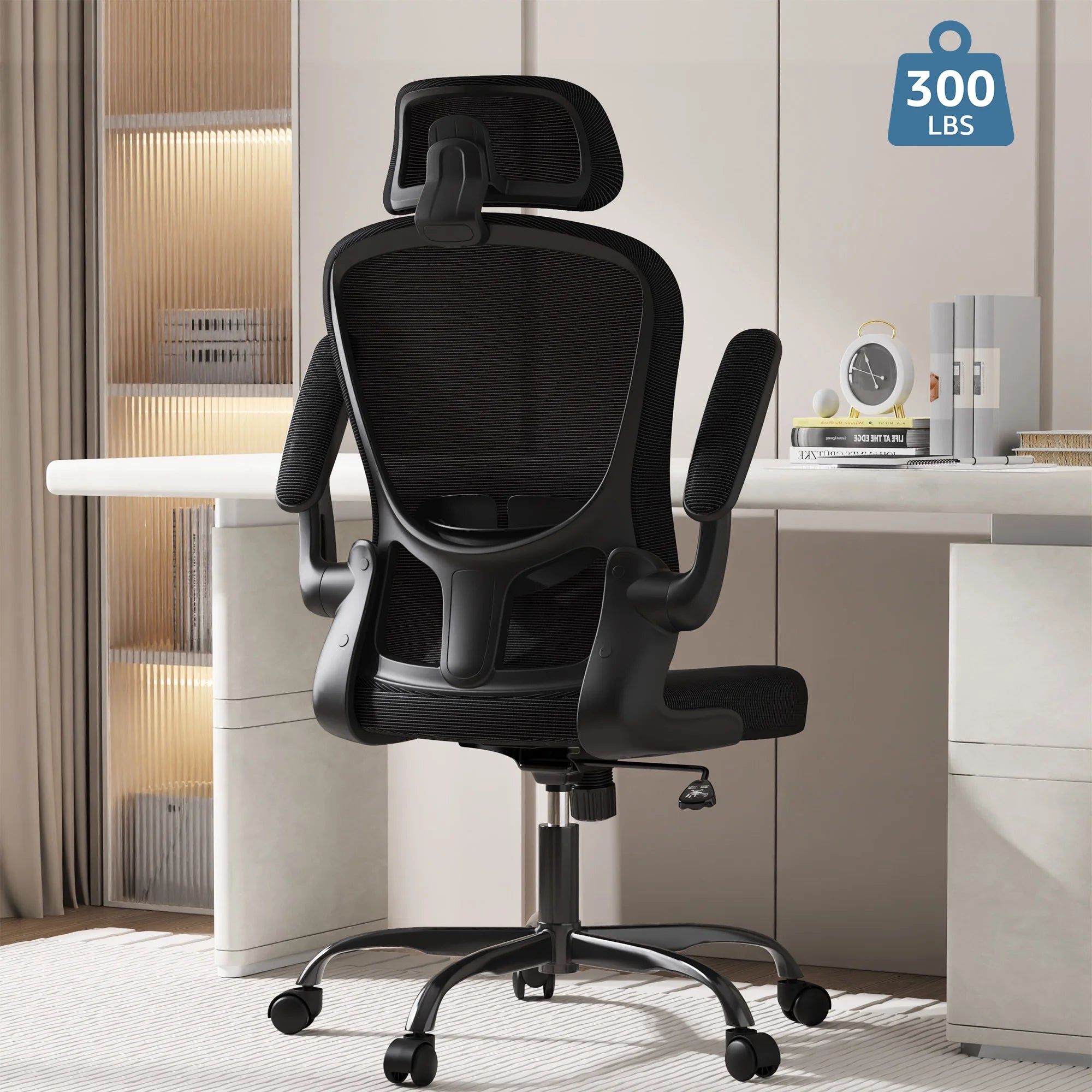 Lioncin Office Chair, High Back Ergonomic Desk Chair, Swivel Task Chair with Flip-up Armrests, Executive Chair for Home Office,Black