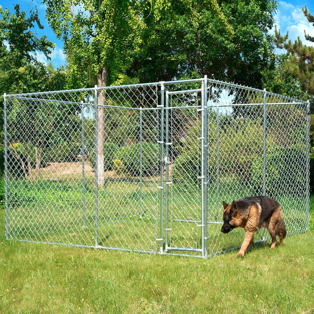 10x10x6 Large Dog Kennel Outdoor, Heavy Duty Dog Cage with Secure Lock,Square Dog Pen Run,Galvanized Chain Link Dog Crate Metal Dog Pen Enclosure House for Backyard Farm(10'Lx10'Wx6'H)