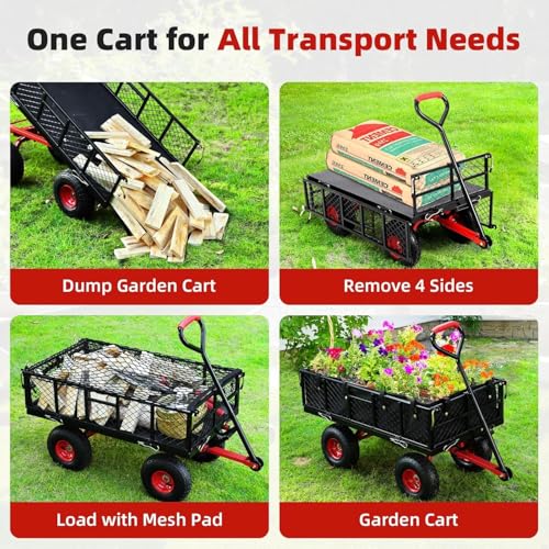 880 lb 10-inch steel garden cart with removable mesh sides and swivel handle L775