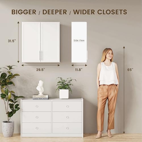 Wall Storage Cabinet with Two Shaker Doors and Shelf, Grey, 24"W, 2 Pcs N34755