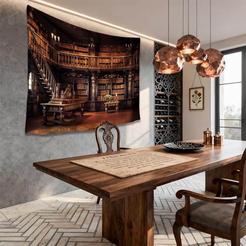 QGHOT Medieval Bookshelf Tapestry Vintage Library Wall Hanging P36533