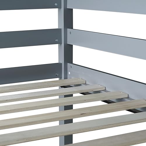 Twin Size Low Loft Bed with Ladder and Safety Guardrail, Solid Wood, White D5235