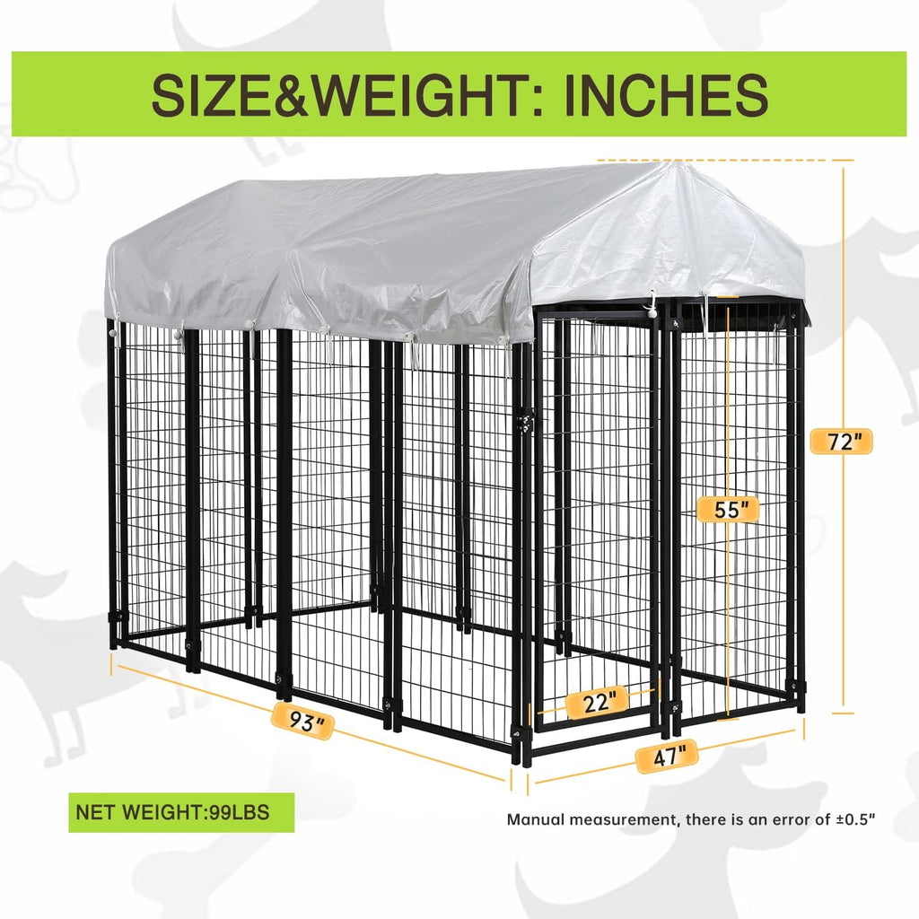 Outdoor Dog Kennel for Large Dogs Heavy Duty Metal Wire Cage with Roof I19835