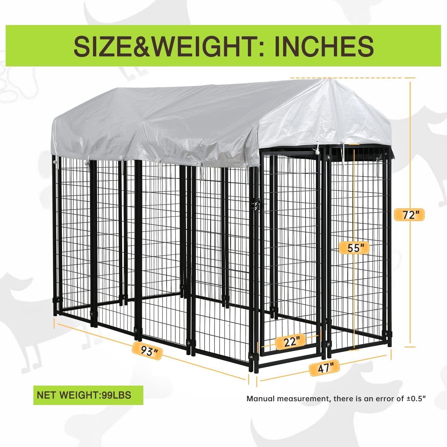 Outdoor Dog Kennel for Large Dogs Heavy Duty Metal Wire Cage with Roof I19835
