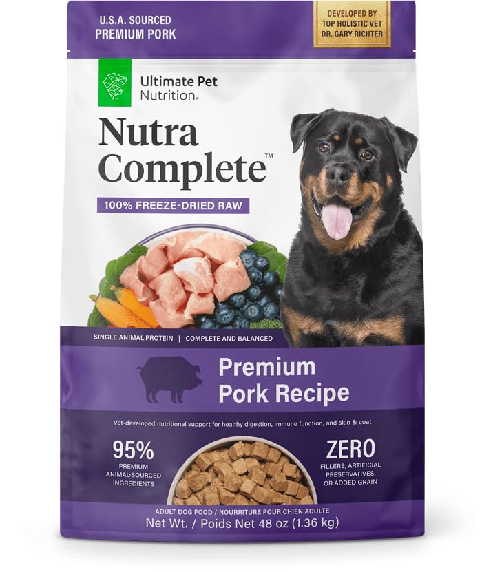 ULTIMATE PET NUTRITION Nutra Complete Raw Freeze Dried Dog Food, Veterinarian Formulated with Antioxidants, Prebiotics & Amino Acids (5 Ounce, Beef)