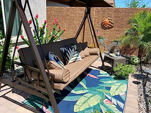 PURPLE LEAF Outdoor Patio Porch Swing with Adjustable Canopy, 3-Seat Bench, Grey W393
