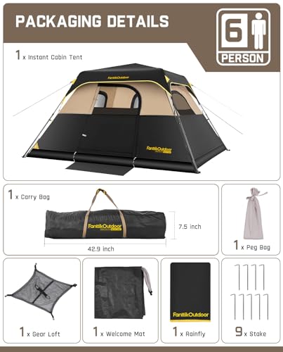 Fanttik Outdoor Camping Tent 4/6/8/10 Person Instant Cabin with Rainfly & Carry Bag G367