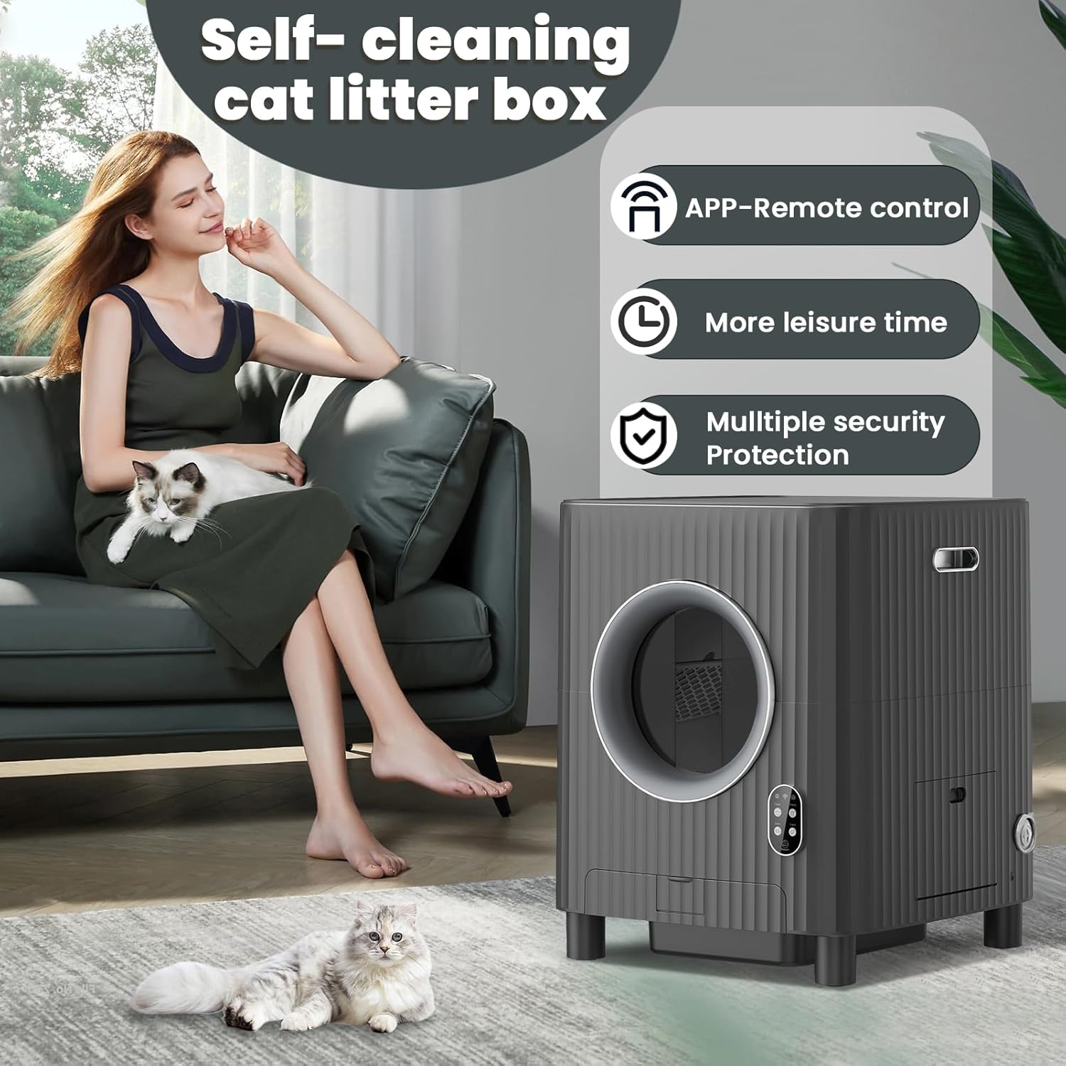 Charmkit Self Cleaning Cat Litter Box with APP Control, Black X403548