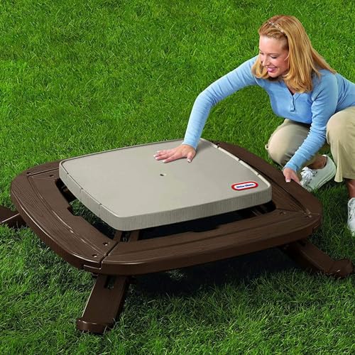 Little Tikes Fold 'n Store Picnic Table with Market Umbrella, Brown Y849260