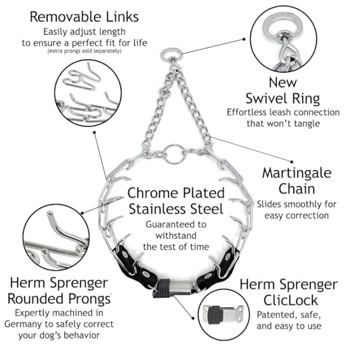 Herm Sprenger Prong Collar for Dog Training with Quick Release Cliclock, 2.25mm, Small/Medium C48075