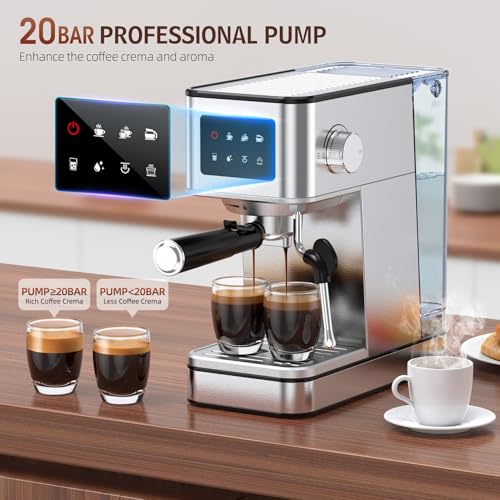 Espresso Machine with Milk Frother, 20 Bar, Stainless Steel G117
