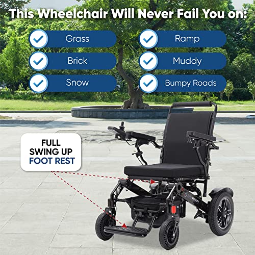 Fold and Travel Electric Wheelchair for Adults Lightweight Power Chair Blue 17 Inch Seat W960489
