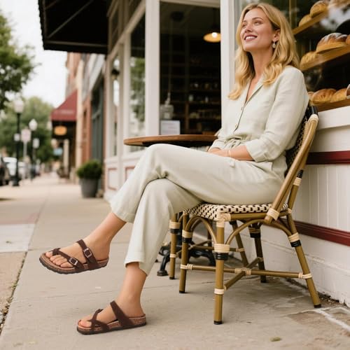 Litfun Women's Suede Cork Footbed Sandals with Adjustable Buckle R84792