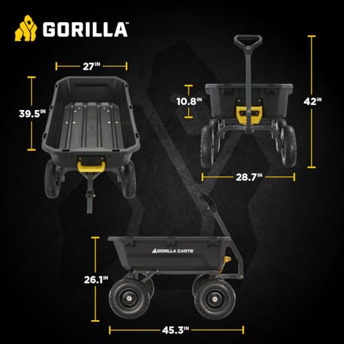 Gorilla Carts Heavy-Duty Dump Cart, 600 lb Capacity, Steel Frame Y885543