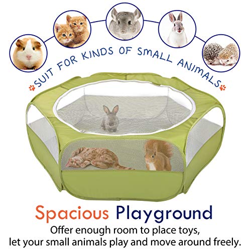 Pawaboo Small Animals Playpen, Waterproof Pet Cage Tent with Zippered Cover, Portable Outdoor Yard Fence, Green C9530