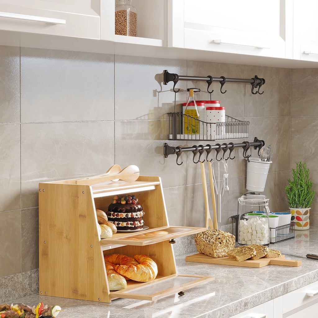 BALANBO Double Layer Bamboo Bread Box for Kitchen Counter S561773