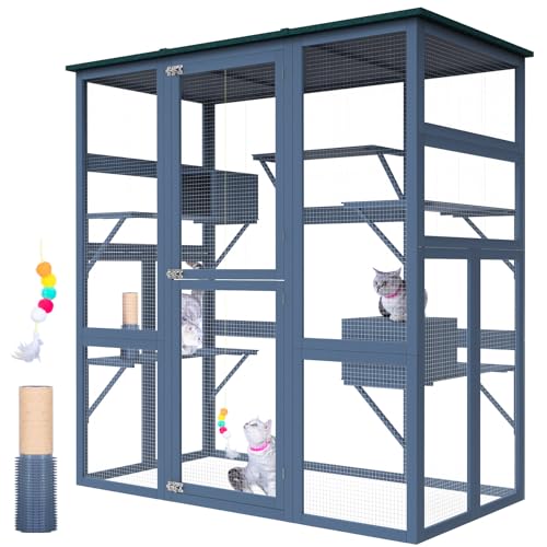 Catio Outdoor Cat Enclosure Large Walk in Cat Cage, Outdoor/Indoor Cat Catio for Multiple Cats with Waterproof Roof, 5 Platforms, 2 Resting Box, Cat Scratching Post