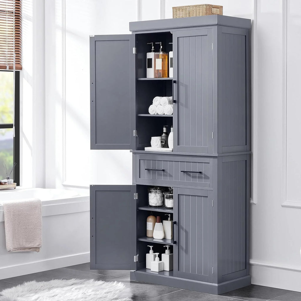 72.5" Kitchen Pantry Storage Cabinet with Drawer, White K580631