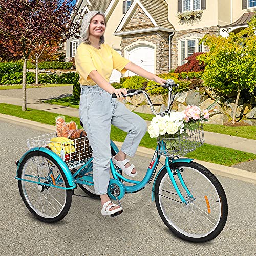 PEXMOR Adult Tricycle 7 Speed, 24/26 Inch 3 Wheel Bike with Baskets V3858